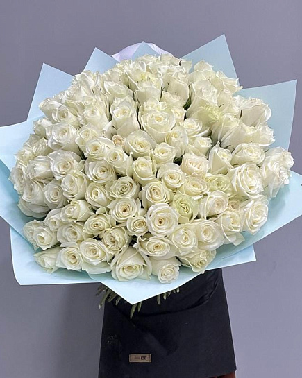 Bouquet of Bouquet of 101 white tall roses flowers delivered to Almaty