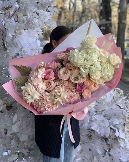 Bouquet of pink explosion flowers delivered to Astana