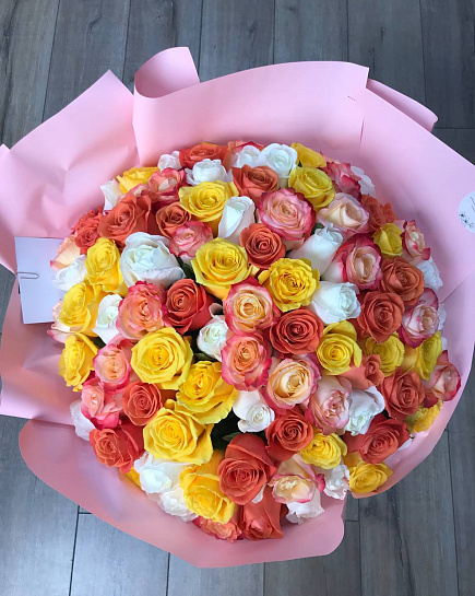 Bouquet of Promotion bouquet of 101 roses mix flowers delivered to Kostanay.