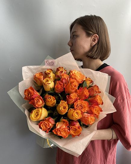 Bouquet of 25 orange roses 40-50cm flowers delivered to Astana