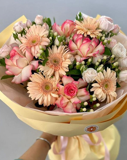 Bouquet of Beautiful Euro bouquet of roses and gerberas in Almaty flowers delivered to Almaty
