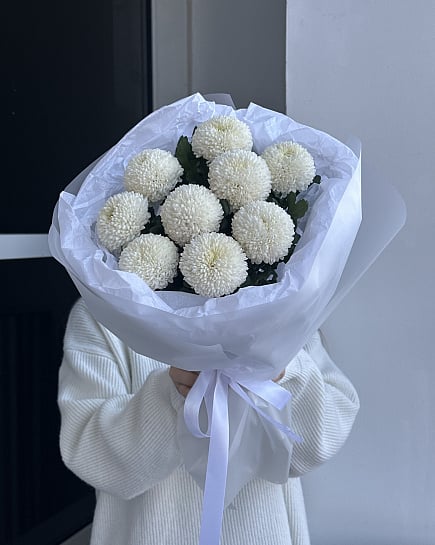 Белоснежное облако хризантем с доставкой по Астане