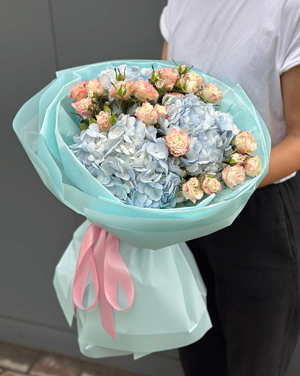 Bouquet of Bouquet of hydrangeas and spray roses flowers delivered to Almaty