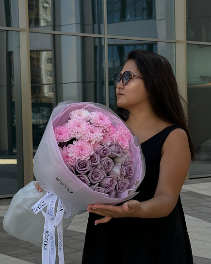 Mix of chrysanthemums and roses with delivery to Astana