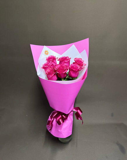 Букет из 7 голландских малиновых роз  с доставкой по Алматы