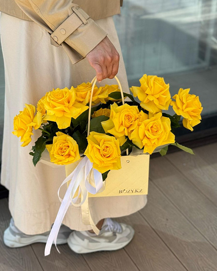 Handbag of yellow roses with delivery to Astana