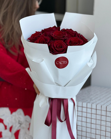 Mono bouquet of red roses RED (9pcs) with delivery to Astana