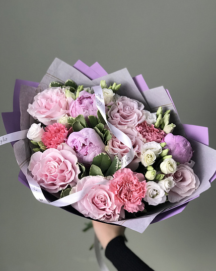 Bouquet of Euro-bouquet with peonies flowers delivered to Astana