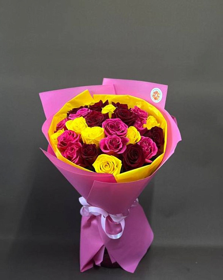 Букет из 25 голландских микс роз  с доставкой по Алматы