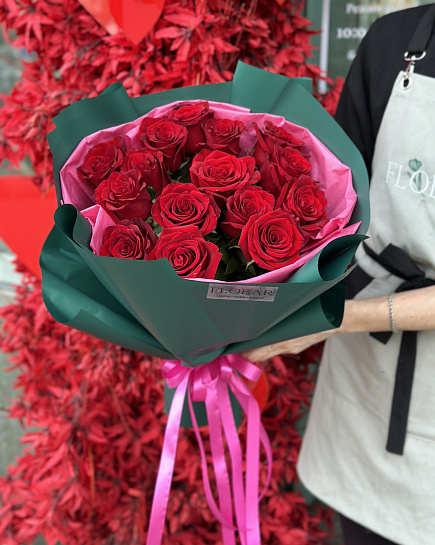 Bouquet of 15 classic roses flowers delivered to Astana