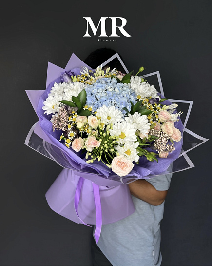 Bouquet of Euro bouquet with hydrangea flowers delivered to Astana