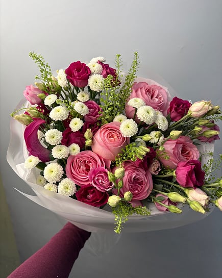 Розовый шарм с пионовидными розами с доставкой по Астане