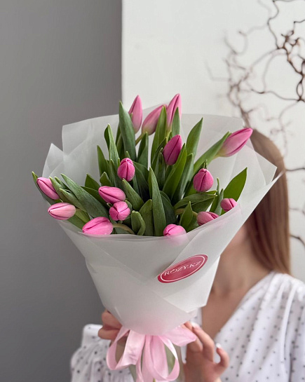 Bouquet of 15 pink tulips with delivery to Astana