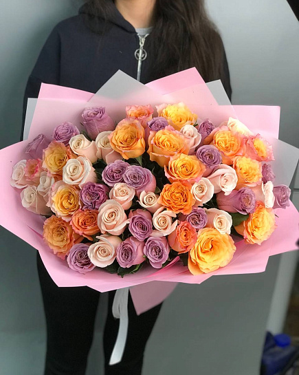 Assorted bouquet of 51 roses with delivery to Almaty