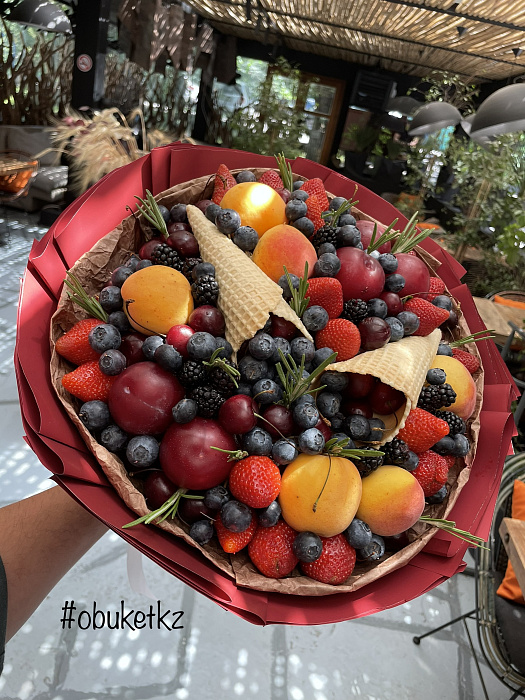 Berry bouquet with apricots and waffle cones