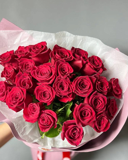 Bouquet of Bouquet of 25 Dutch red roses flowers delivered to Almaty