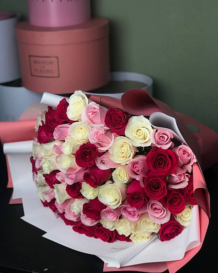 Bouquet of Mono-bouquet of roses Assorted 51 pcs flowers delivered to Astana