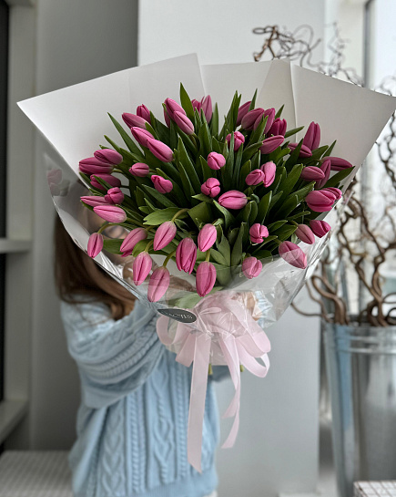Mono bouquet from tulip PINK ( 51 pcs) with delivery to Astana