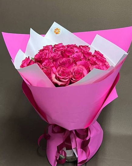 Букет из 25 голландских малиновых роз  с доставкой по Алматы