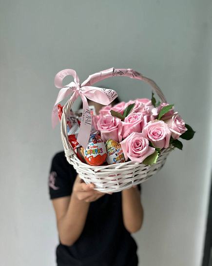 Bouquet of sweet basket flowers delivered to Astana