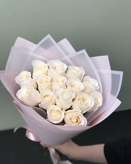 Bouquet of Bouquet of white Dutch roses 15 pcs flowers delivered to Astana