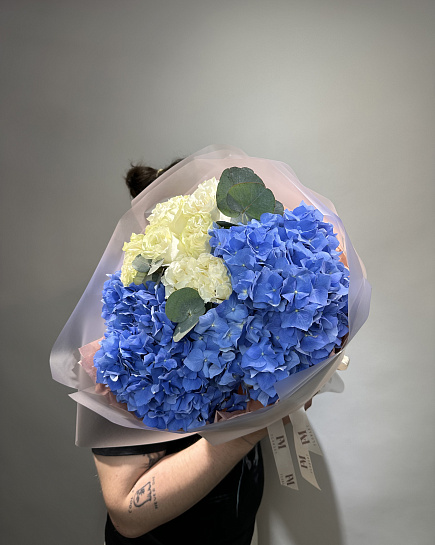 Bouquet of Bouquet of hydrangeas in a round design flowers delivered to Astana