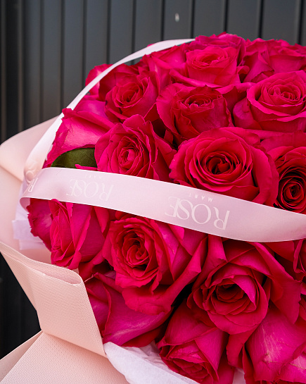 Chic bouquet of 51 Dutch pink roses with delivery to Shymkent