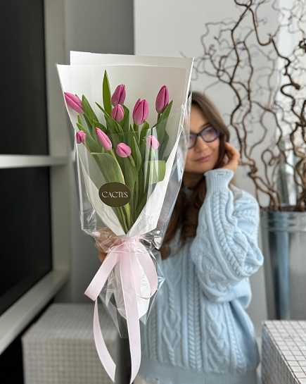 Mono bouquet of tulips PINK (9pcs) with delivery to Astana