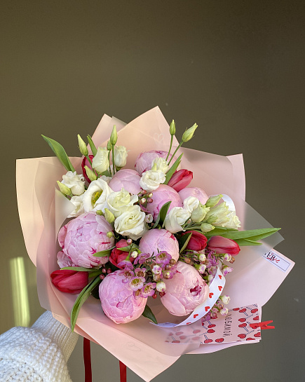 Bouquet of Combined bouquet with peonies flowers delivered to Astana