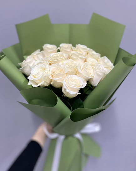Bouquet of 21 white roses flowers delivered to Aktau