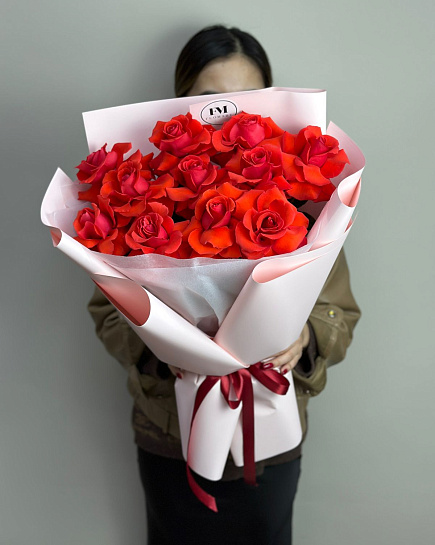 Bouquet of 11 red roses flowers delivered to Astana