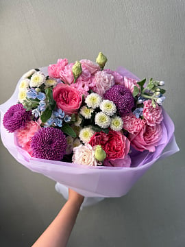 Сиренево-розовый микс с пионовидными розами