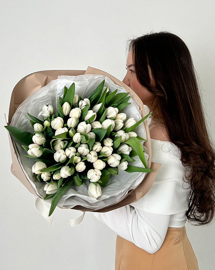 51 белый тюльпан с доставкой по Алматы
