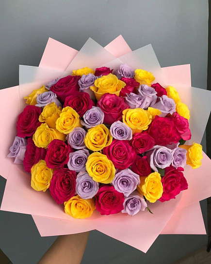 Assorted bouquet of 51 roses with delivery to Almaty