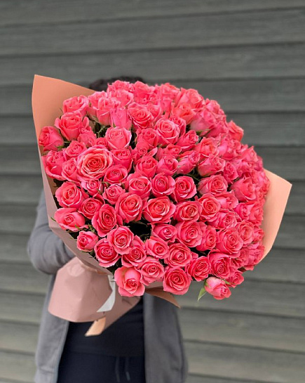 101 розовая роза  с доставкой по Алматы
