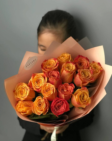 Bouquet of Bouquet of orange Dutch roses 15 pcs flowers delivered to Astana