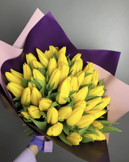 Bouquet of Yellow tulips flowers delivered to Rudniy