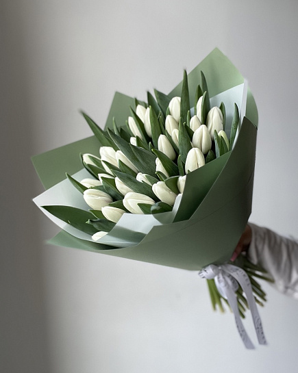Тюльпаны белые 35шт с доставкой по Алматы