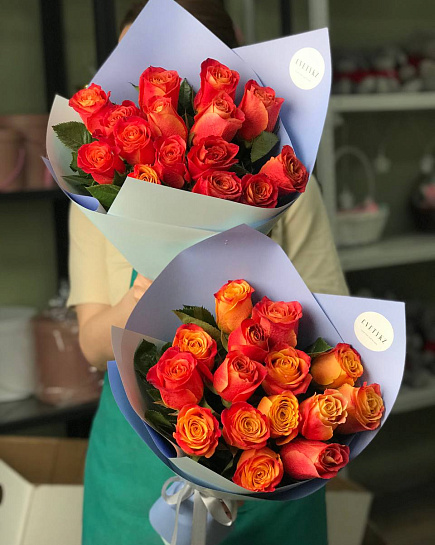 Bouquet of Bouquet of orange Dutch roses 11 pcs flowers delivered to Astana
