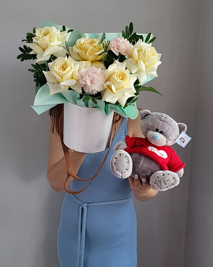 Комбо розы+ мишка Тедди  с доставкой по Астане