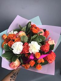 Mixed bouquet with roses Orange Sunset