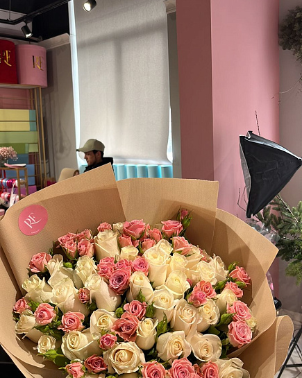 Bouquet of Bouquet of delicate shades of roses and spray roses flowers delivered to Aktau