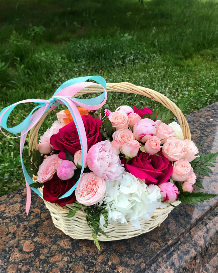 Bouquet of Summer basket mix flowers delivered to Petropavlovsk