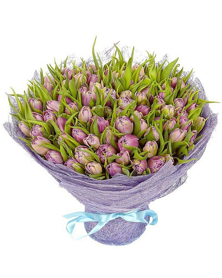 Букет 101 фиолетовый тюльпан с доставкой по Астане