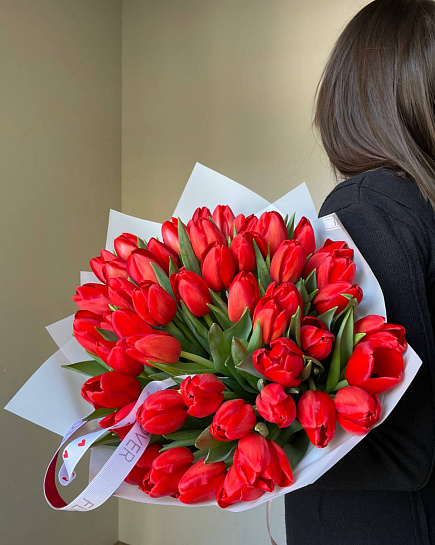 Bouquet of 51 red tulip flowers delivered to Astana