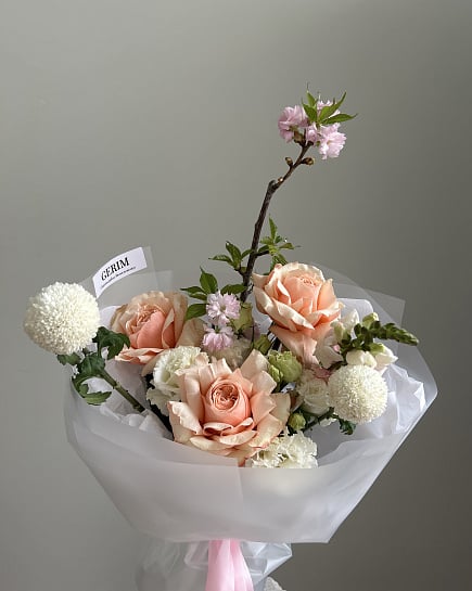 Персиковый рассвет с пионовидными розами с доставкой по Астане