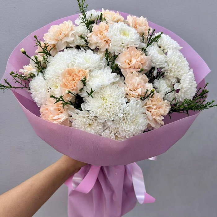 Delicate Euro bouquet of chrysanthemums and carnations