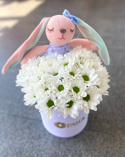 Bouquet of Bunny and chrysanthemums flowers delivered to Almaty