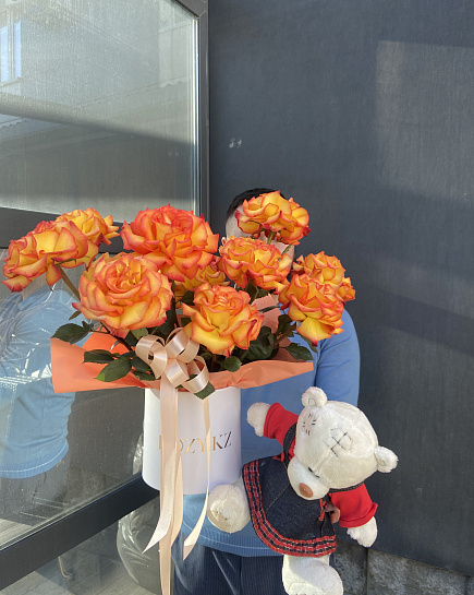 Комбо розы с мишкой с доставкой по Астане