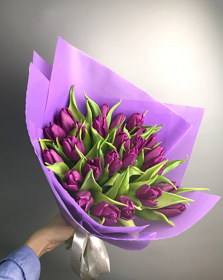 Bouquet of Bouquet of 25 purple tulips flowers delivered to Almaty